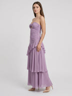 Lavender Chiffon A-Line Sweetheart Lace-Up Floor-Length Bridesmaid Dress with Cascading Ruffles - Curvevia