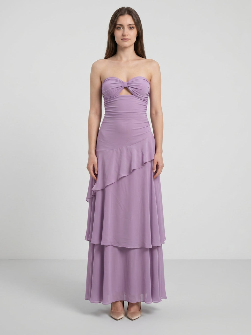 Lavender Chiffon A-Line Sweetheart Lace-Up Floor-Length Bridesmaid Dress with Cascading Ruffles - Curvevia