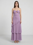Lavender Chiffon A-Line Sweetheart Lace-Up Floor-Length Bridesmaid Dress with Cascading Ruffles - Curvevia