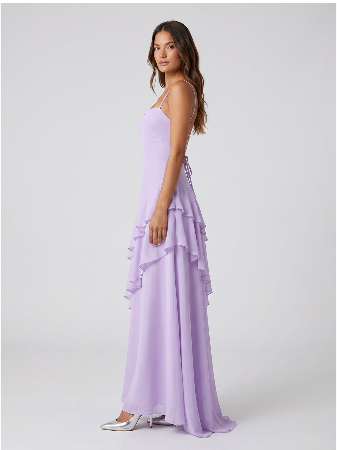 Lavender Chiffon A-Line Sweetheart Lace-up Floor-Length Bridesmaid Dress with Ruffle - Curvevia