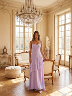 Lavender Chiffon A-Line Sweetheart Lace-up Floor-Length Bridesmaid Dress with Ruffle - Curvevia