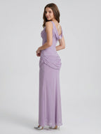 Lavender Chiffon Column One Shoulder Backless Floor-Length Bridesmaid Dress - Curvevia