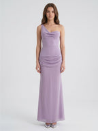 Lavender Chiffon Column One Shoulder Backless Floor-Length Bridesmaid Dress - Curvevia
