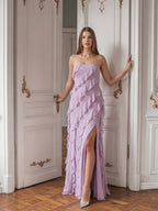 Lavender Chiffon Column Straight Neck Back Zip Floor-Length Bridesmaid Dress - Curvevia