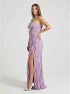 Lavender Chiffon Column Straight Neck Back Zip Floor-Length Bridesmaid Dress - Curvevia