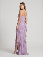 Lavender Chiffon Column Straight Neck Back Zip Floor-Length Bridesmaid Dress - Curvevia