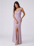 Lavender Chiffon Mermaid Cowl Neck Back Zip Floor-Length Bridesmaid Dress - Curvevia