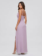 Lavender Chiffon Mermaid Cowl Neck Back Zip Floor-Length Bridesmaid Dress - Curvevia