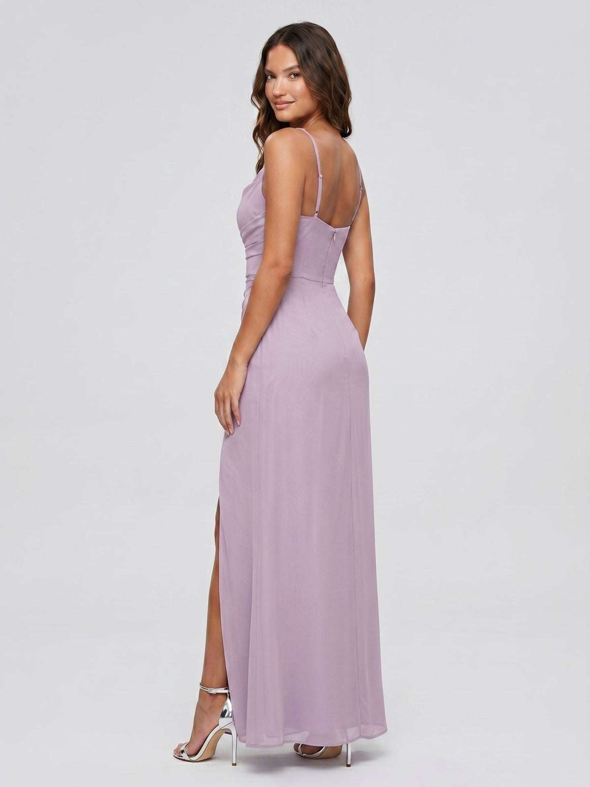Lavender Chiffon Mermaid Cowl Neck Back Zip Floor-Length Bridesmaid Dress - Curvevia