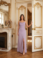 Lavender Chiffon Mermaid Cowl Neck Back Zip Floor-Length Bridesmaid Dress - Curvevia