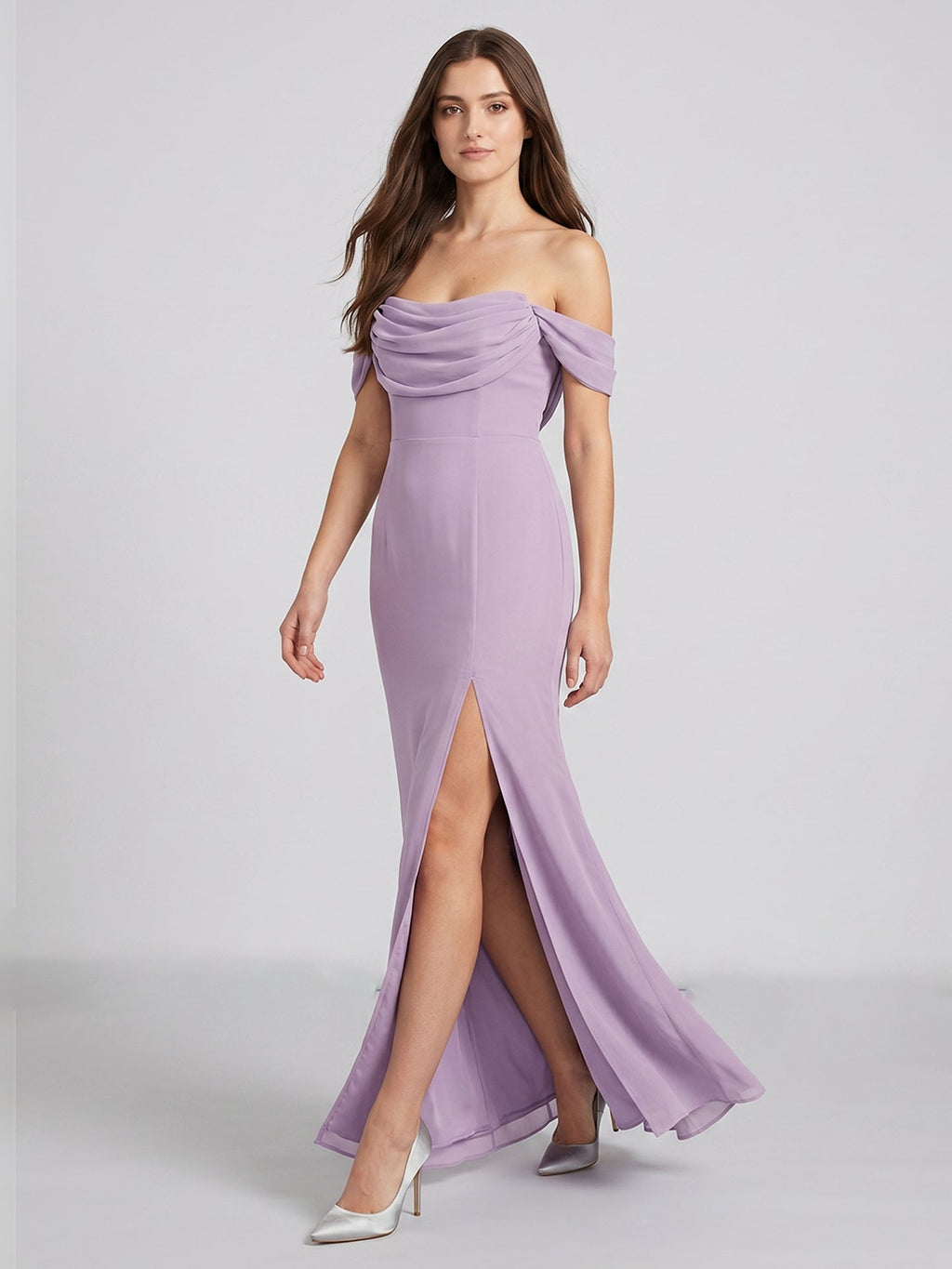 Lavender Chiffon Mermaid Straight Neck Backless Floor-Length Bridesmaid Dress - Curvevia