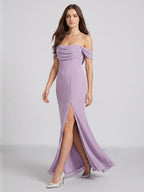 Lavender Chiffon Mermaid Straight Neck Backless Floor-Length Bridesmaid Dress - Curvevia