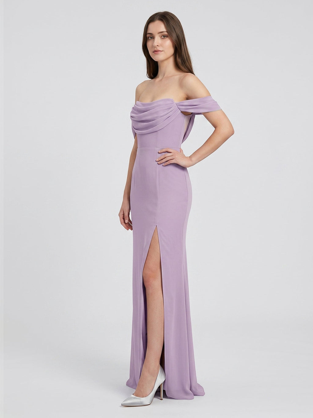 Lavender Chiffon Mermaid Straight Neck Backless Floor-Length Bridesmaid Dress - Curvevia