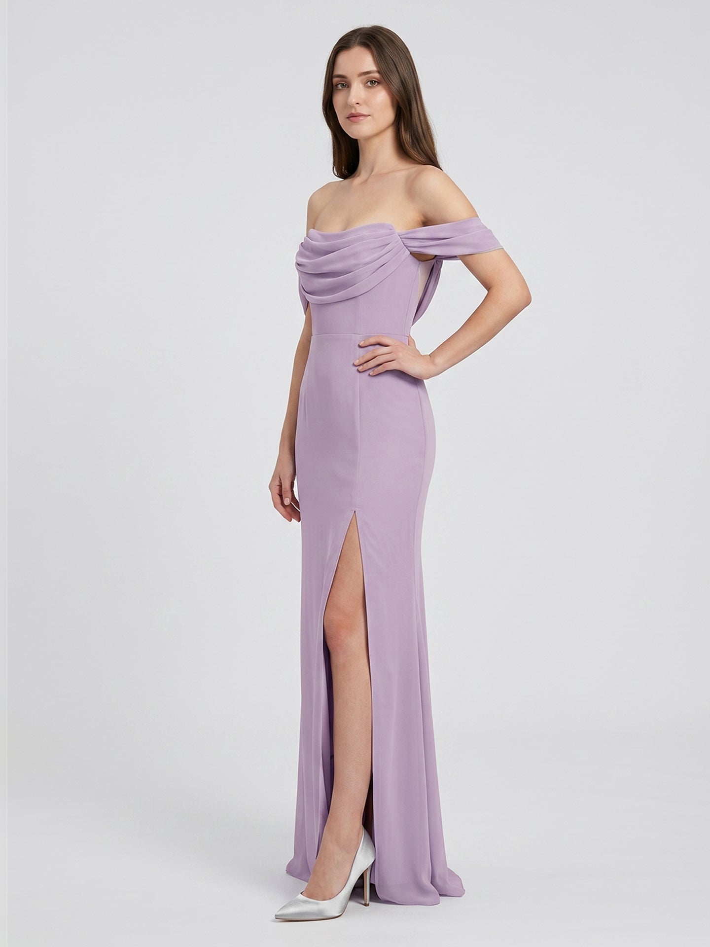 Lavender Chiffon Mermaid Straight Neck Backless Floor-Length Bridesmaid Dress - Curvevia