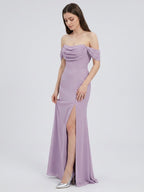 Lavender Chiffon Mermaid Straight Neck Backless Floor-Length Bridesmaid Dress - Curvevia