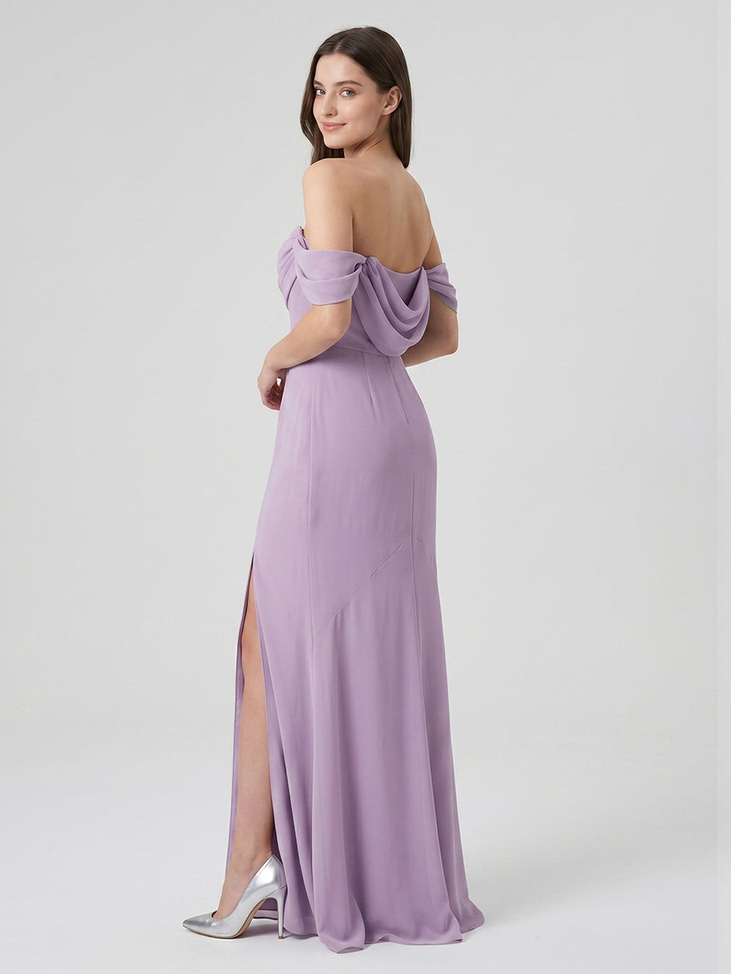 Lavender Chiffon Mermaid Straight Neck Backless Floor-Length Bridesmaid Dress - Curvevia