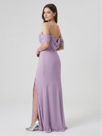Lavender Chiffon Mermaid Straight Neck Backless Floor-Length Bridesmaid Dress - Curvevia
