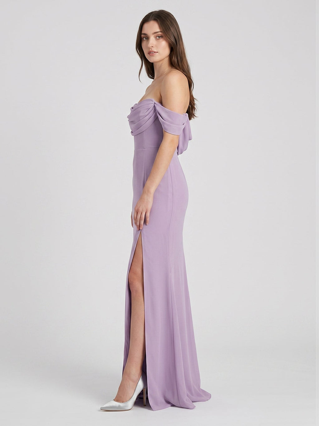 Lavender Chiffon Mermaid Straight Neck Backless Floor-Length Bridesmaid Dress - Curvevia