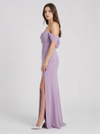 Lavender Chiffon Mermaid Straight Neck Backless Floor-Length Bridesmaid Dress - Curvevia