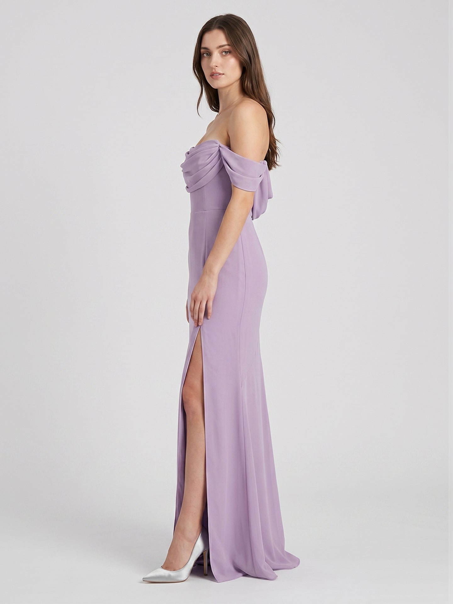 Lavender Chiffon Mermaid Straight Neck Backless Floor-Length Bridesmaid Dress - Curvevia