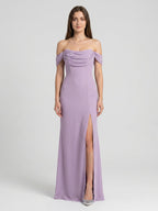 Lavender Chiffon Mermaid Straight Neck Backless Floor-Length Bridesmaid Dress - Curvevia