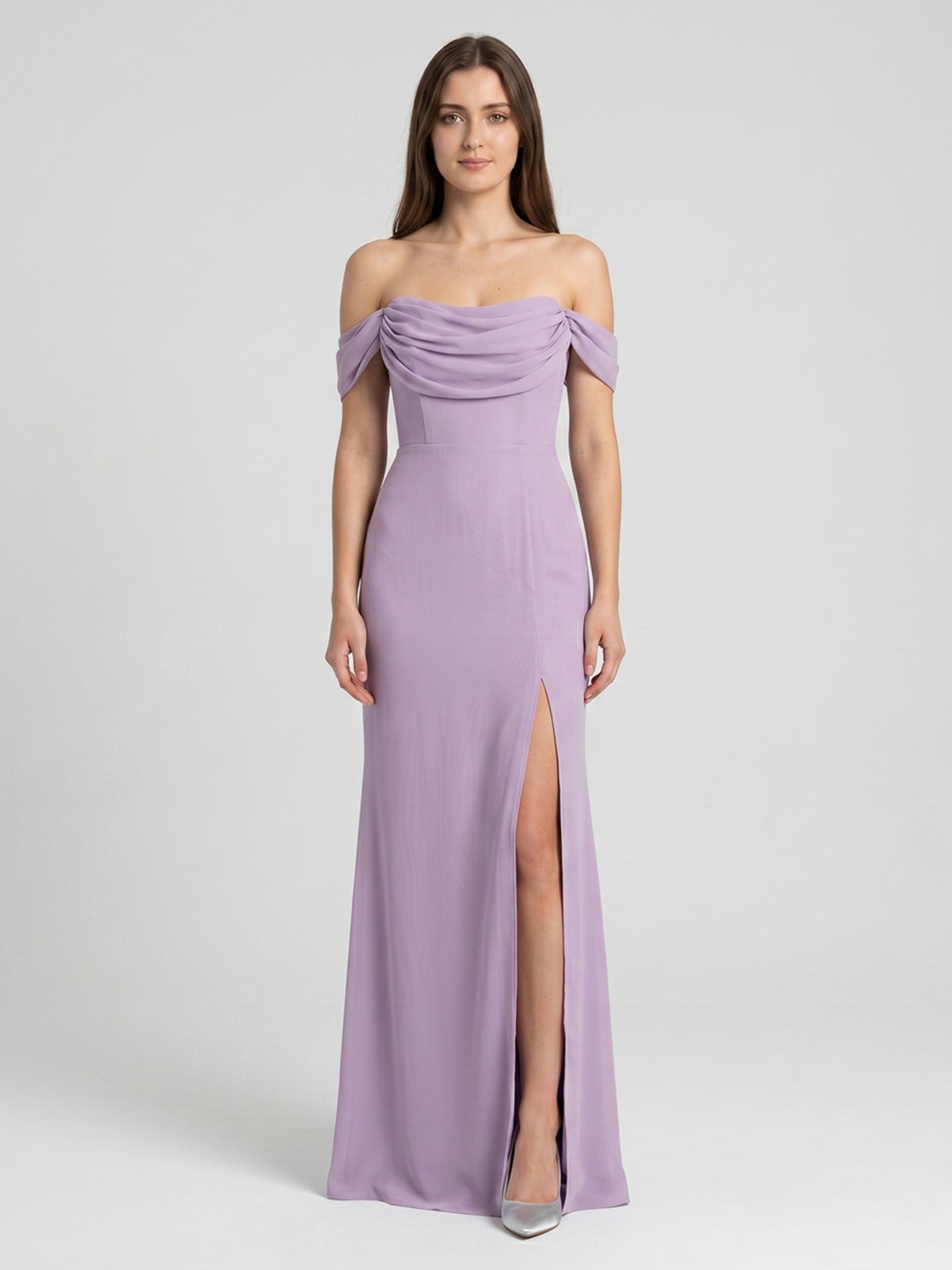 Lavender Chiffon Mermaid Straight Neck Backless Floor-Length Bridesmaid Dress - Curvevia