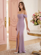 Lavender Chiffon Mermaid Straight Neck Backless Floor-Length Bridesmaid Dress - Curvevia