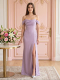 Lavender Chiffon Mermaid Straight Neck Backless Floor-Length Bridesmaid Dress - Curvevia