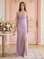 Lavender Chiffon Mermaid Straight Neck Backless Floor-Length Bridesmaid Dress - Curvevia