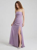 Lavender Matte Satin Mermaid Straight Neck Criss-Cross Straps Floor-Length Bridesmaid Dress with Pleats - Curvevia