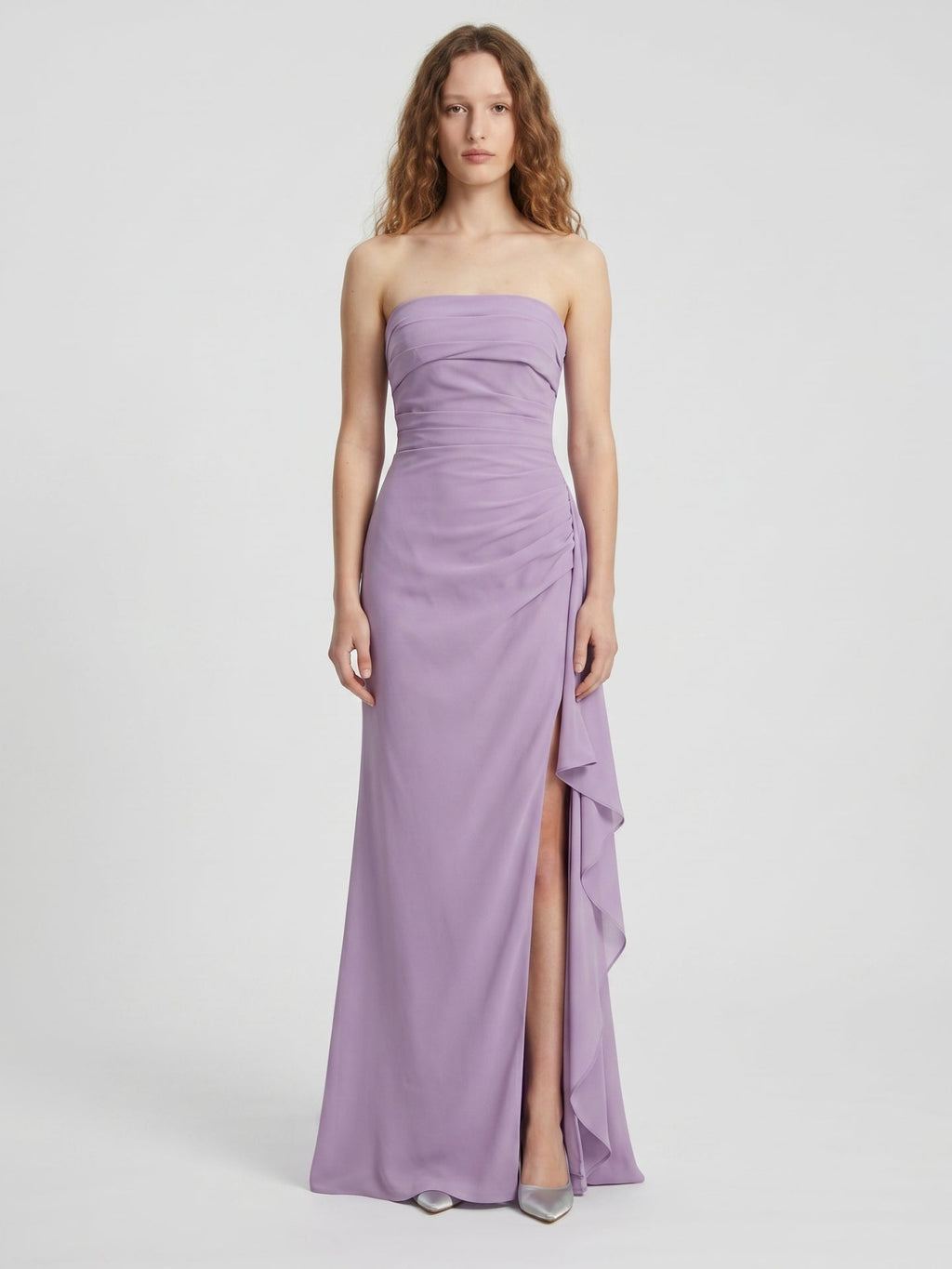 Lavender Matte Satin Mermaid Straight Neck Criss-Cross Straps Floor-Length Bridesmaid Dress with Pleats - Curvevia