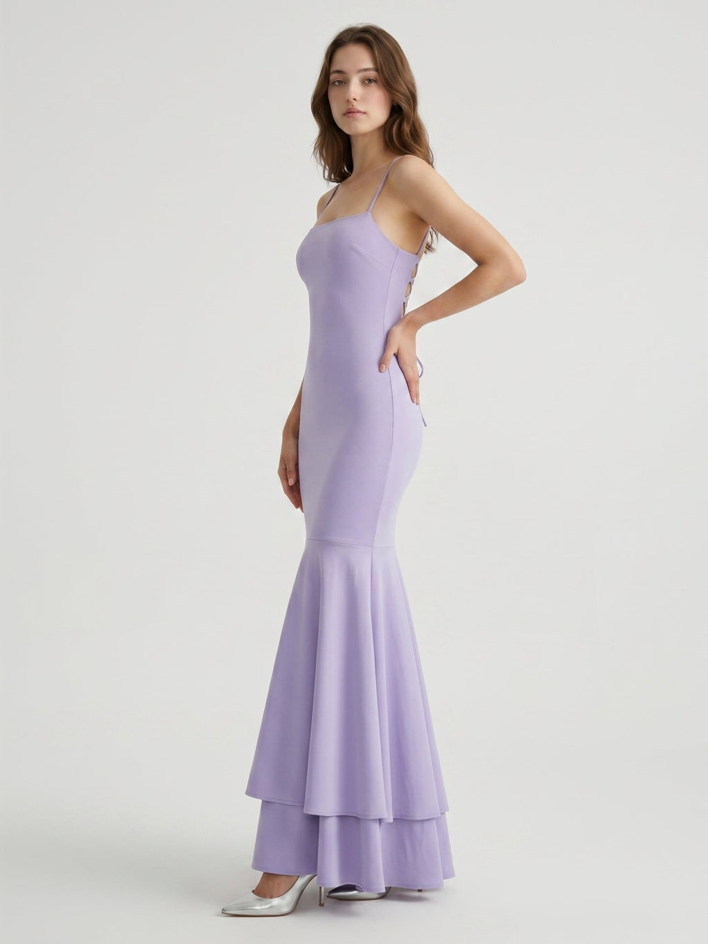 Lavender Matte Satin Mermaid Straight Neck Lace-up Floor-Length Bridesmaid Dress - Curvevia
