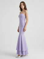 Lavender Matte Satin Mermaid Straight Neck Lace-up Floor-Length Bridesmaid Dress - Curvevia