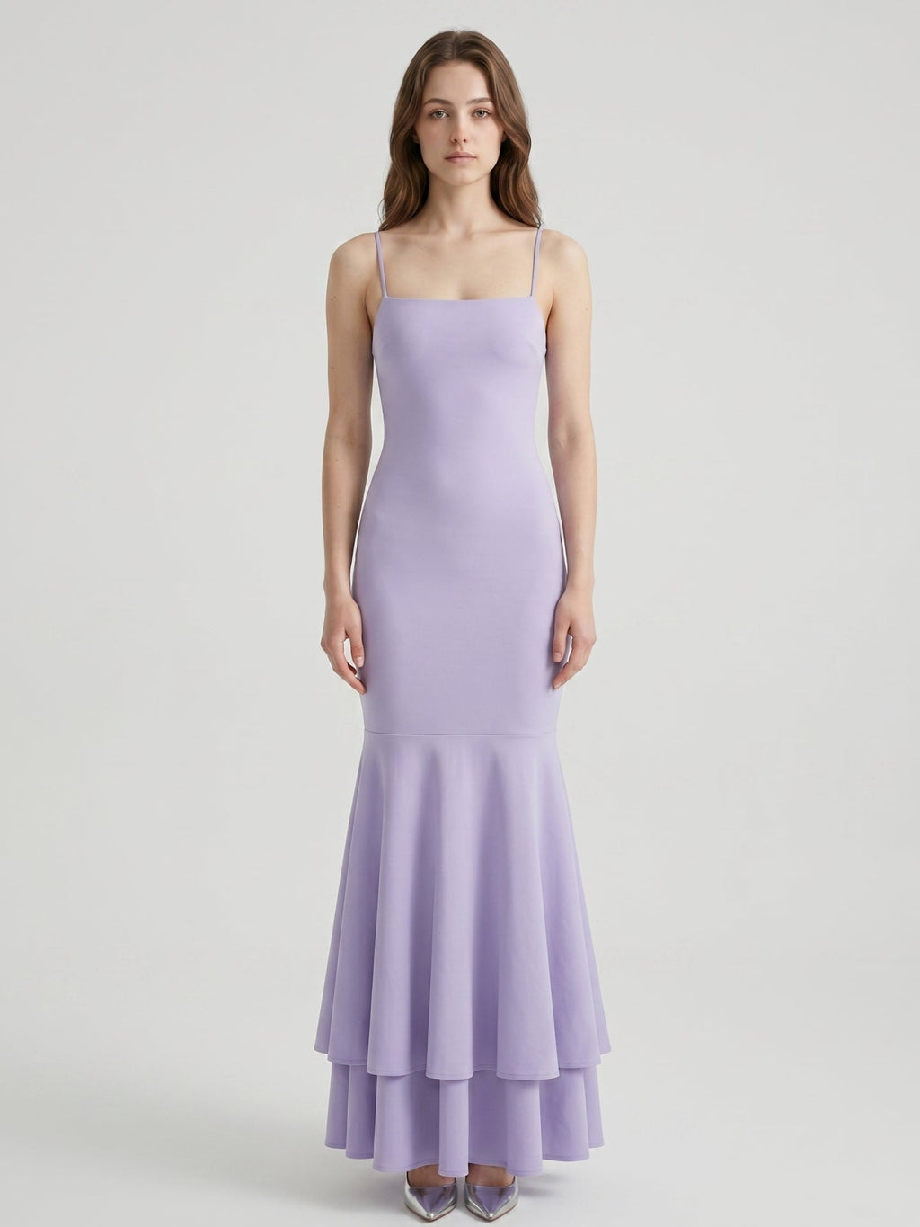 Lavender Matte Satin Mermaid Straight Neck Lace-up Floor-Length Bridesmaid Dress - Curvevia