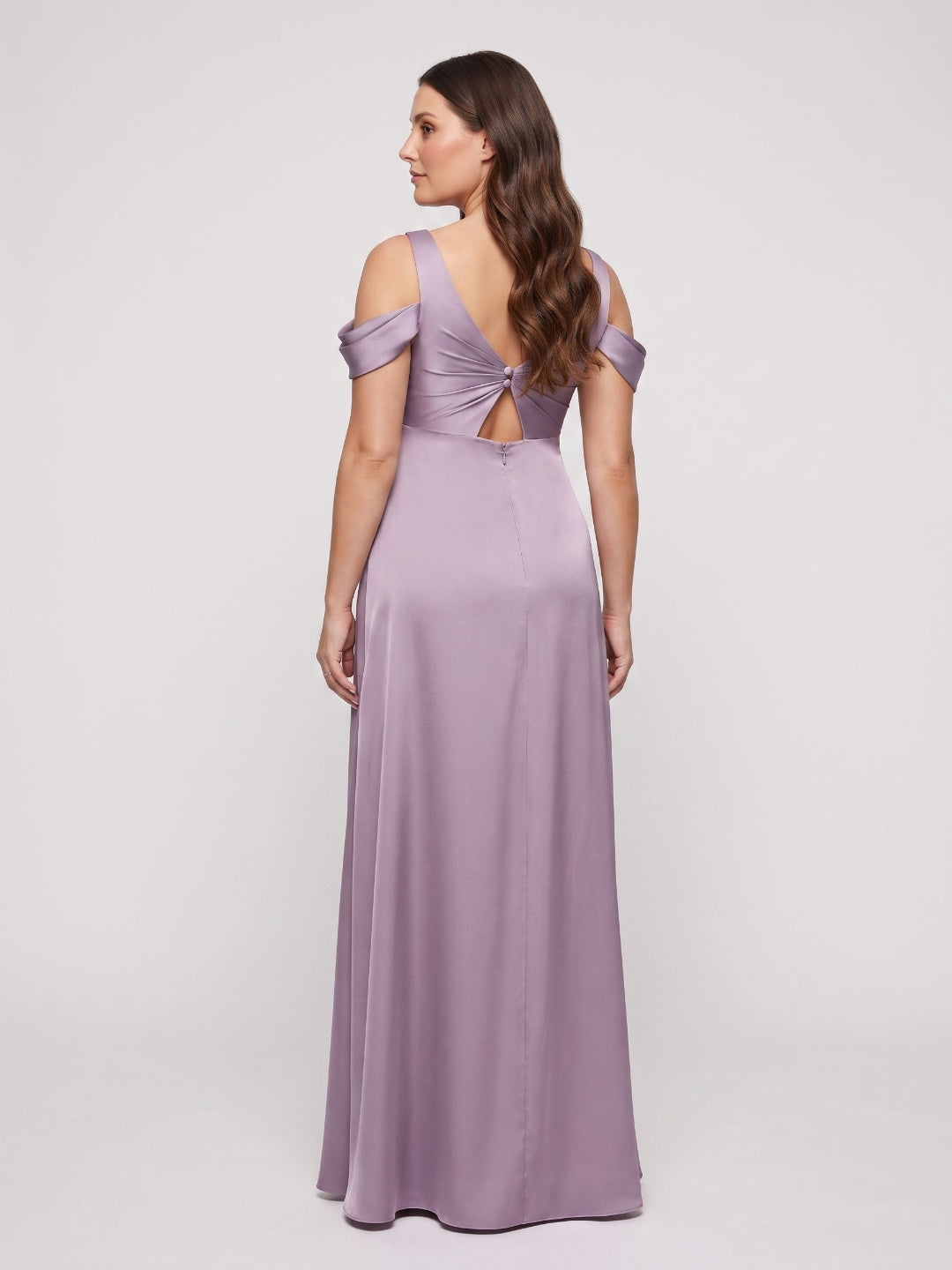 Lavender Satin A-Line Off-the-Shoulder V-Back Ankle-Length Maternity Bridesmaid Dress - Curvevia