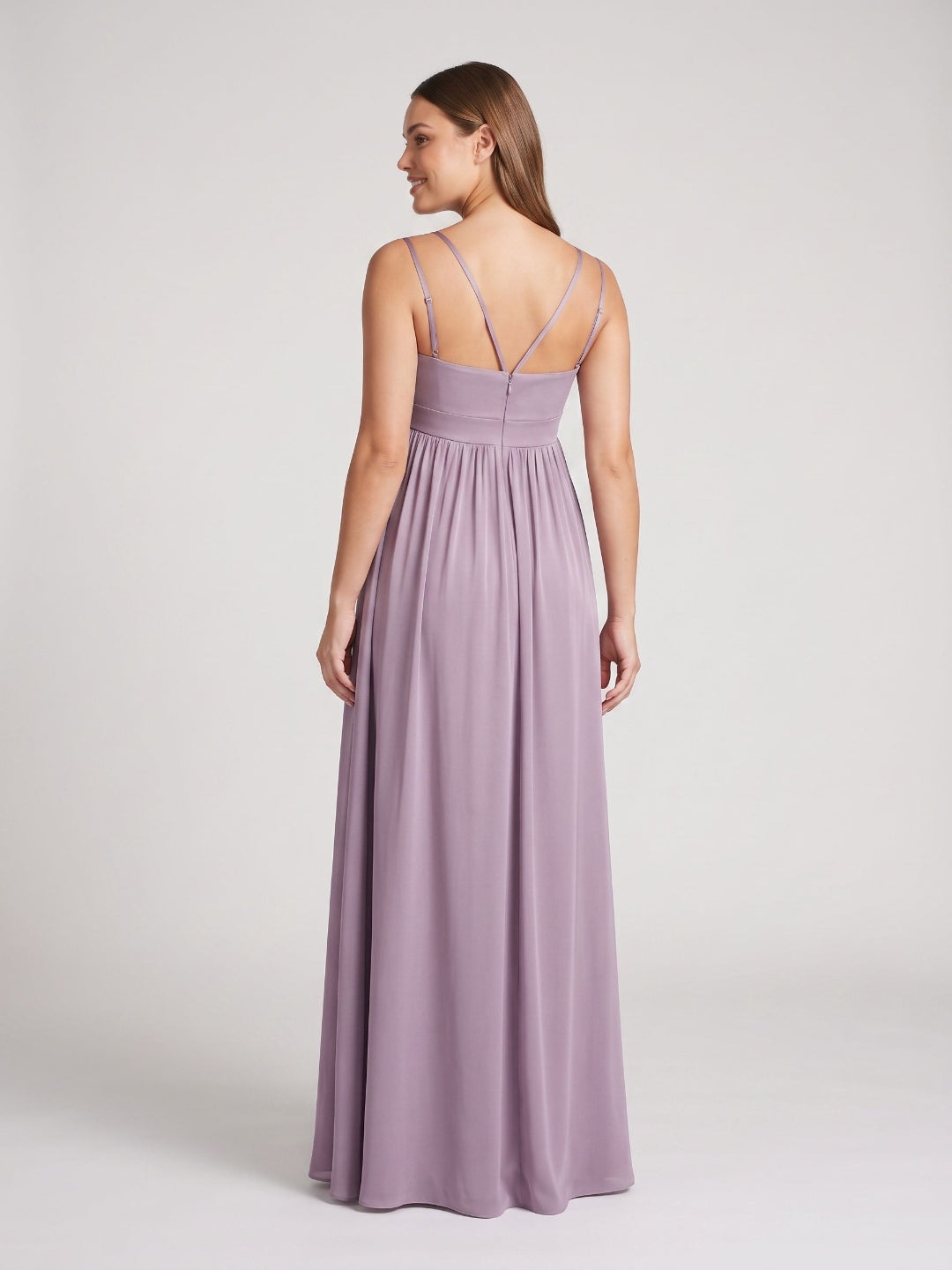 Lavender Satin A-Line V-Neck Criss-Cross Straps Ankle-Length Maternity Bridesmaid Dress - Curvevia