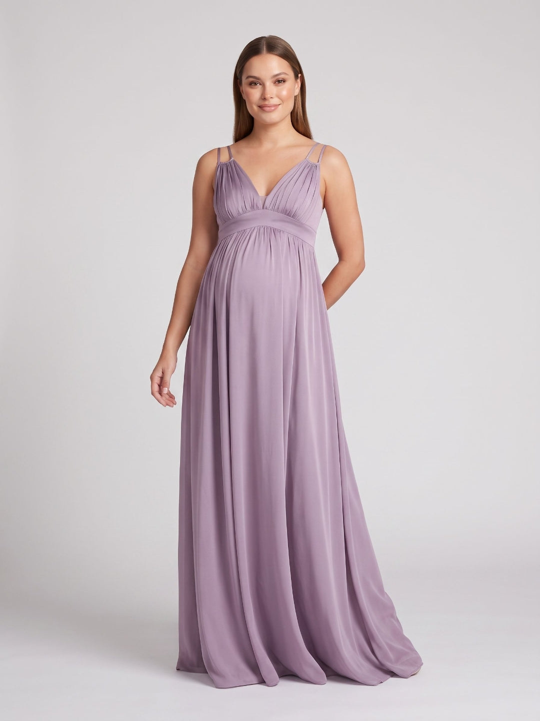 Lavender Satin A-Line V-Neck Criss-Cross Straps Ankle-Length Maternity Bridesmaid Dress - Curvevia