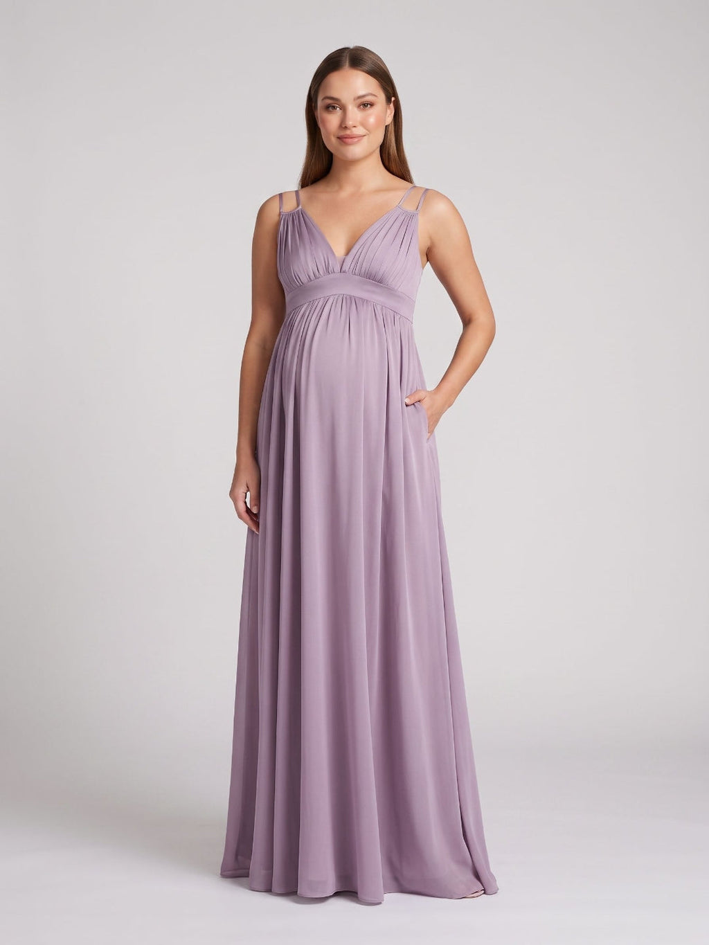 Lavender Satin A-Line V-Neck Criss-Cross Straps Ankle-Length Maternity Bridesmaid Dress - Curvevia