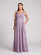 Lavender Satin A-Line V-Neck Criss-Cross Straps Ankle-Length Maternity Bridesmaid Dress - Curvevia