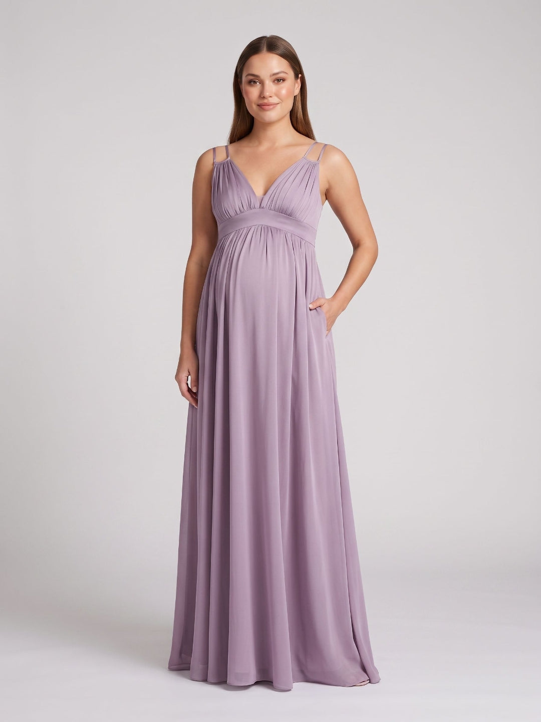 Lavender Satin A-Line V-Neck Criss-Cross Straps Ankle-Length Maternity Bridesmaid Dress - Curvevia