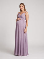Lavender Satin A-Line V-Neck Criss-Cross Straps Ankle-Length Maternity Bridesmaid Dress - Curvevia