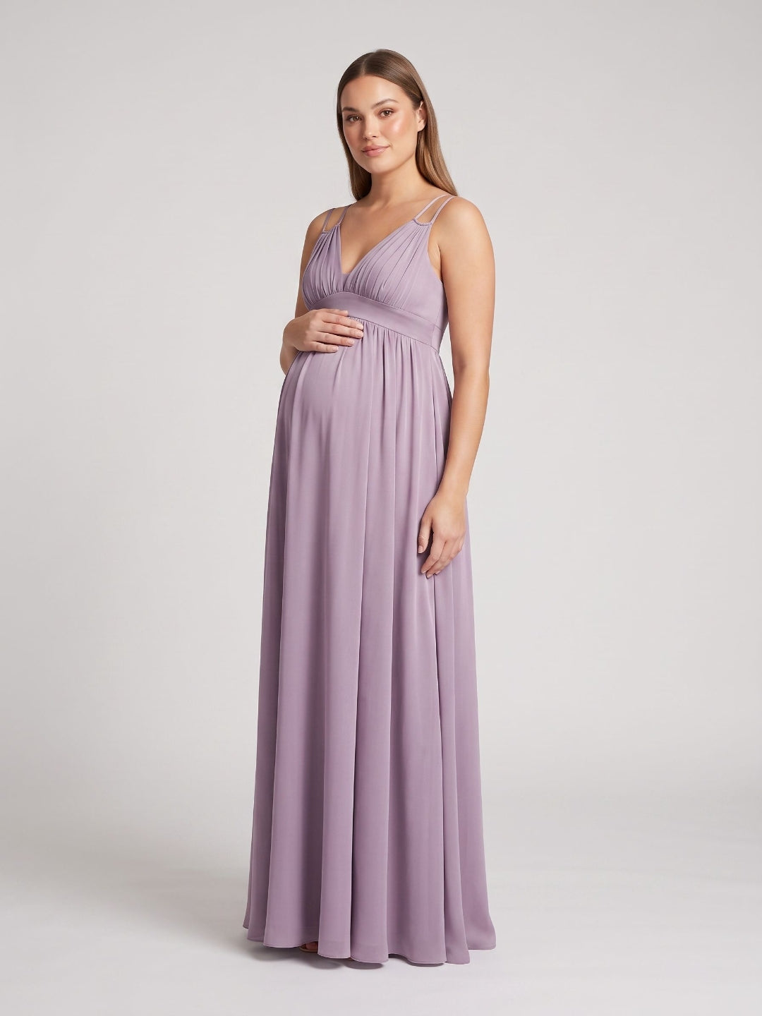 Lavender Satin A-Line V-Neck Criss-Cross Straps Ankle-Length Maternity Bridesmaid Dress - Curvevia