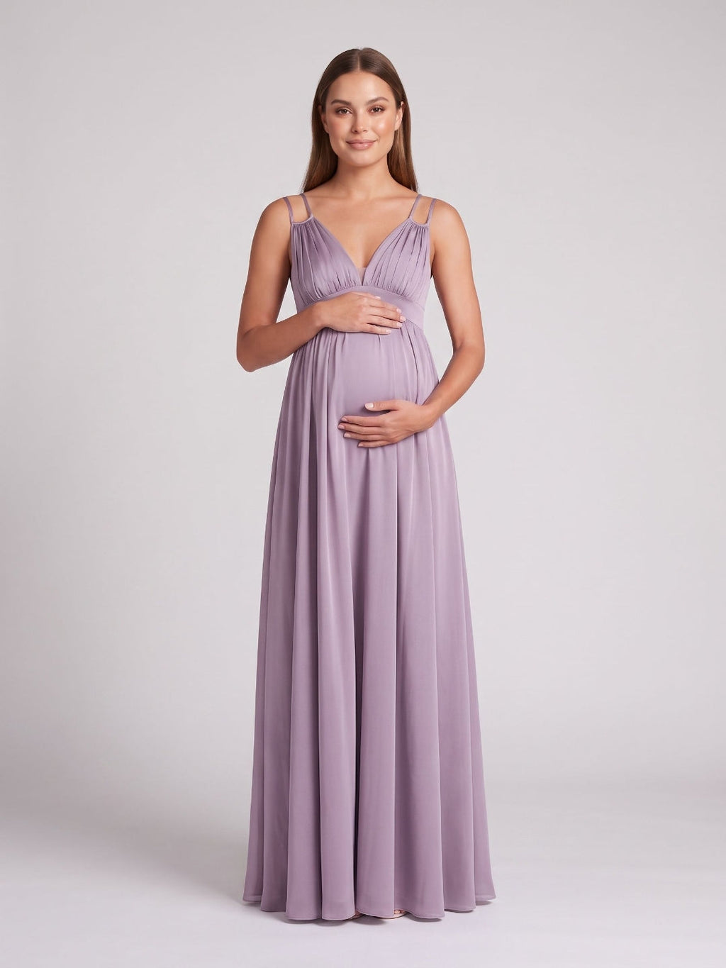 Lavender Satin A-Line V-Neck Criss-Cross Straps Ankle-Length Maternity Bridesmaid Dress - Curvevia
