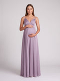 Lavender Satin A-Line V-Neck Criss-Cross Straps Ankle-Length Maternity Bridesmaid Dress - Curvevia