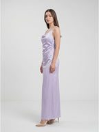 Lavender Satin Column Cowl Neck Backless Floor-Length Bridesmaid Dress - Curvevia