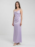 Lavender Satin Column Cowl Neck Backless Floor-Length Bridesmaid Dress - Curvevia