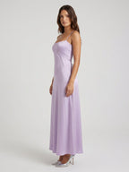 Lavender Satin Column Straight Neck Lace-up Floor-Length Bridesmaid Dress - Curvevia