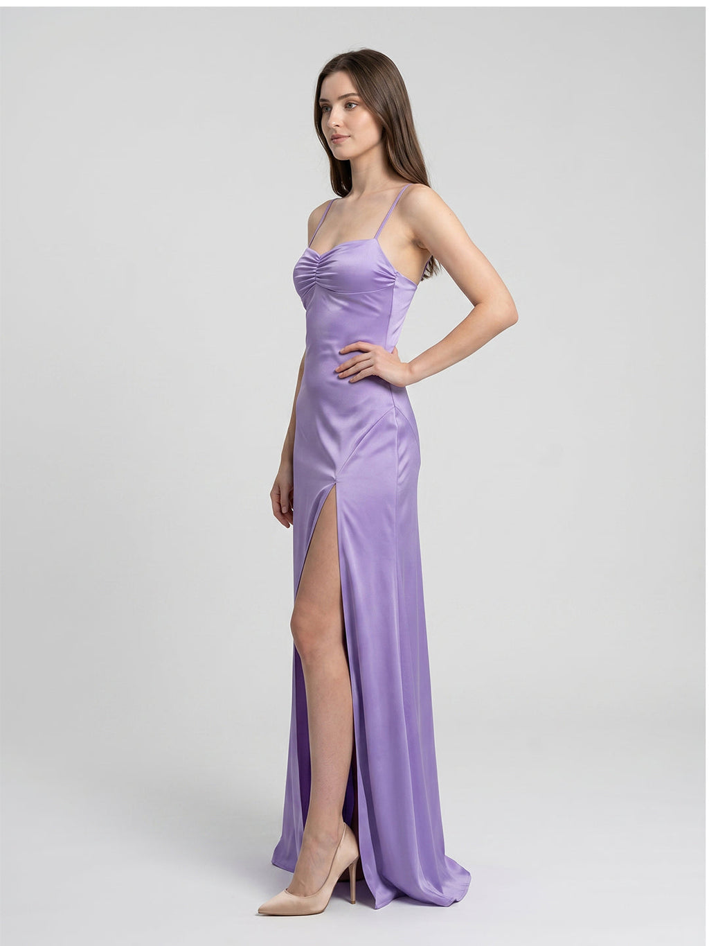 Mauve Satin Column Sweetheart Back Zip Floor-Length Bridesmaid Dress - Curvevia