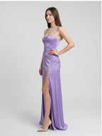 Mauve Satin Column Sweetheart Back Zip Floor-Length Bridesmaid Dress - Curvevia