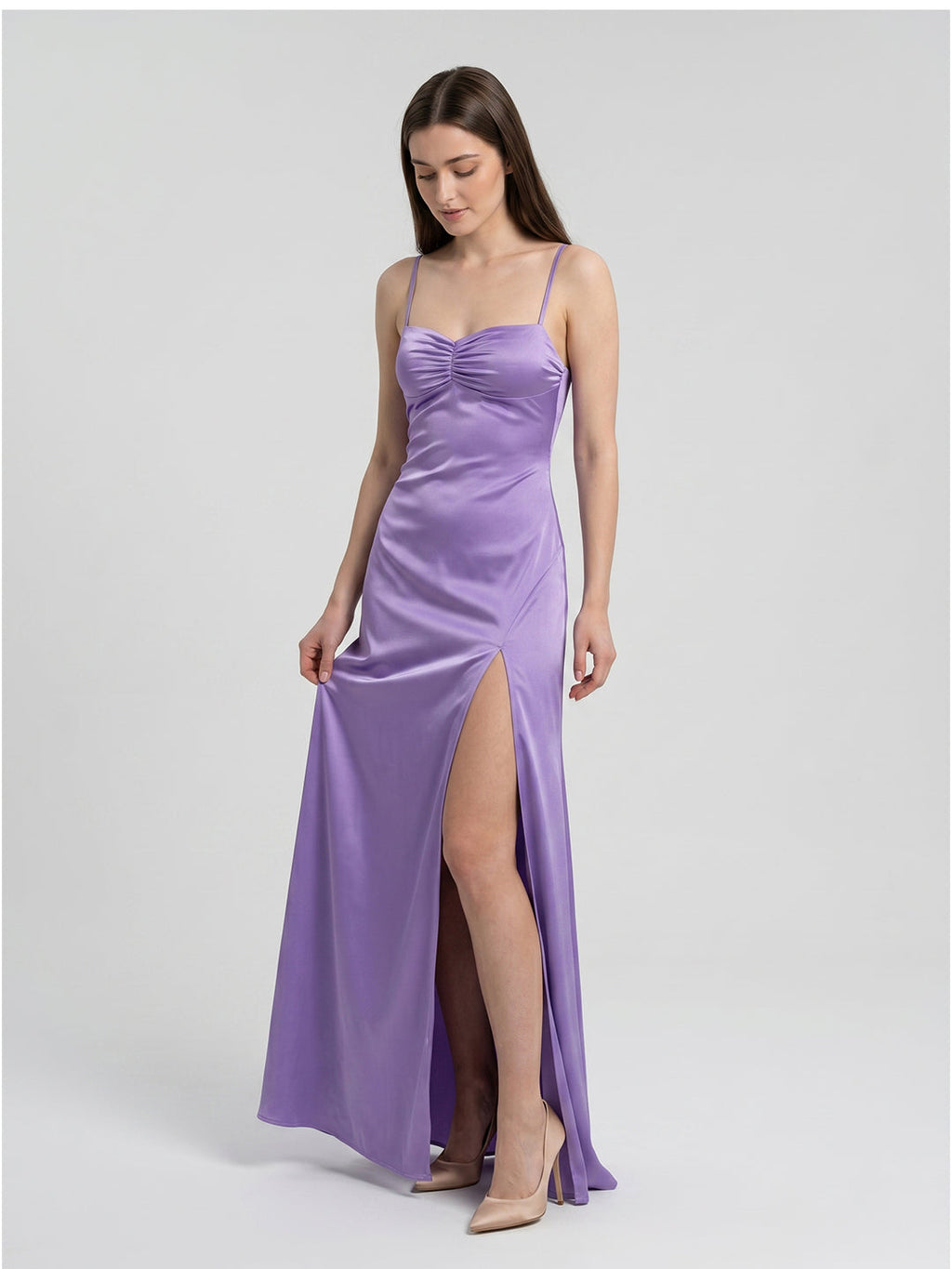 Mauve Satin Column Sweetheart Back Zip Floor-Length Bridesmaid Dress - Curvevia